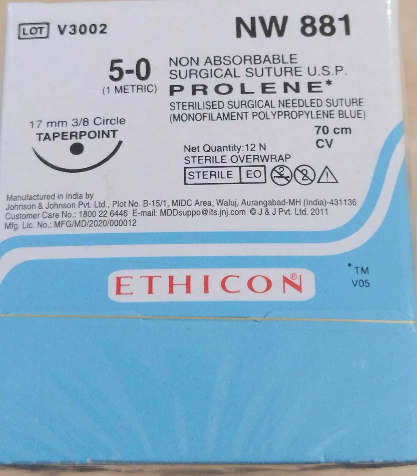 Ethicon Prolene(polypropylene) Suture (Nw881) - Grade: Medical