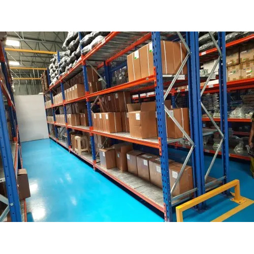 Heavy Duty Steel Storage Rack - Mild Steel, Rectangular Shape, Orange-Blue Finish | Ideal for Industrial & Commercial Storage Needs, High Load Capacity