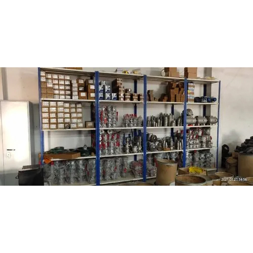 White-blue Warehouse Slotted Angle Racks