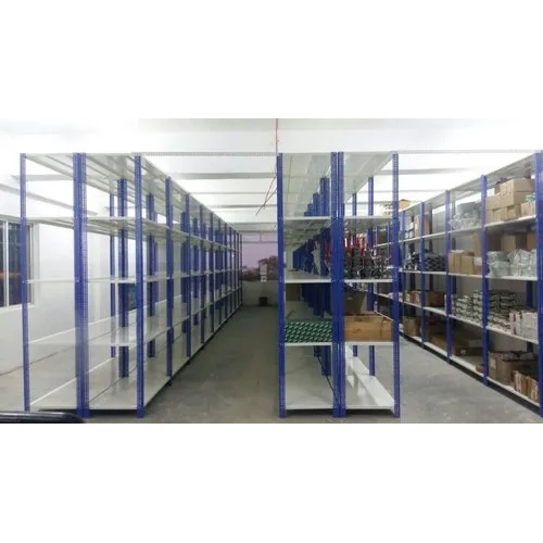 White-blue Warehouse Slotted Angle Racks