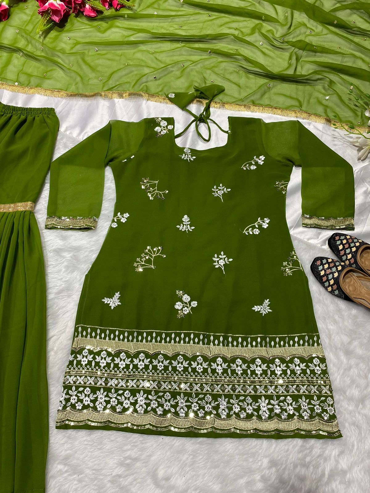 Green Georgette Kurti And Palazzo