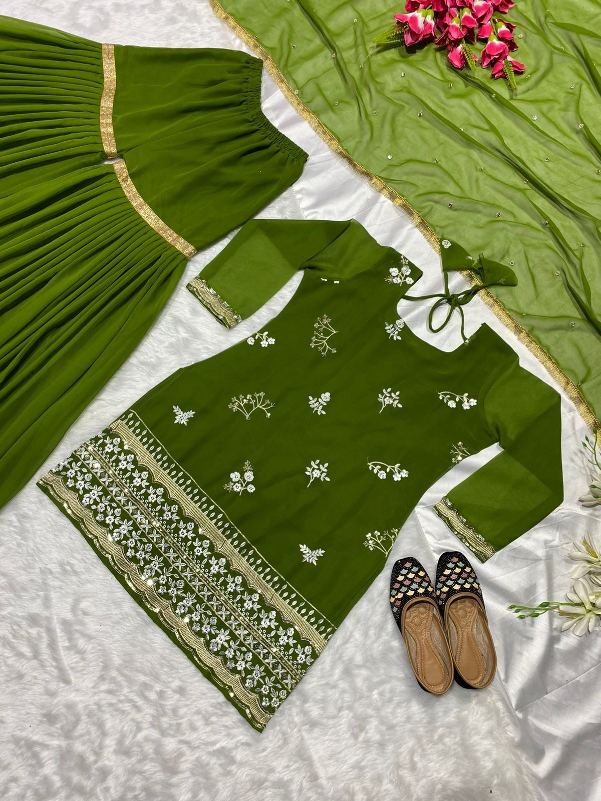 Green Georgette Kurti And Palazzo
