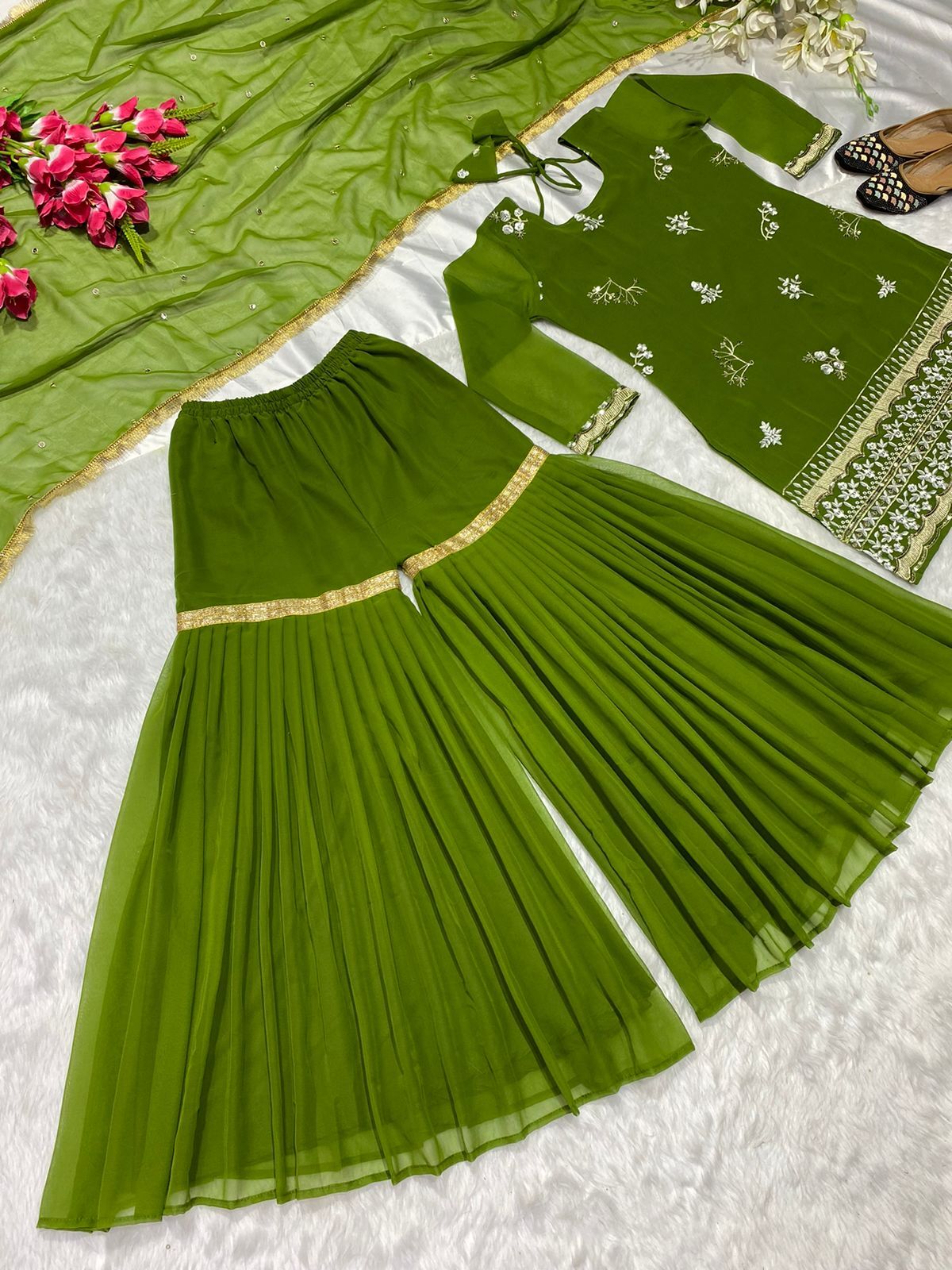 Green Georgette Kurti And Palazzo