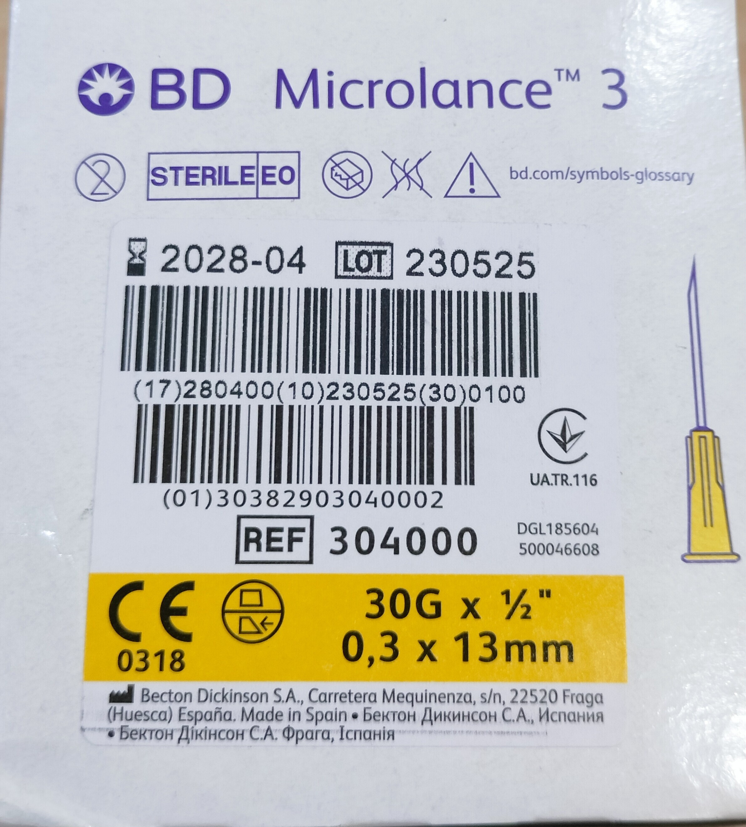 Bd Microlance 3 Needles 30g - Steel, 30g X 0.5in (0.3mm X 13mm) , Silver Color, Manual Use For Hospital And Lab Applications