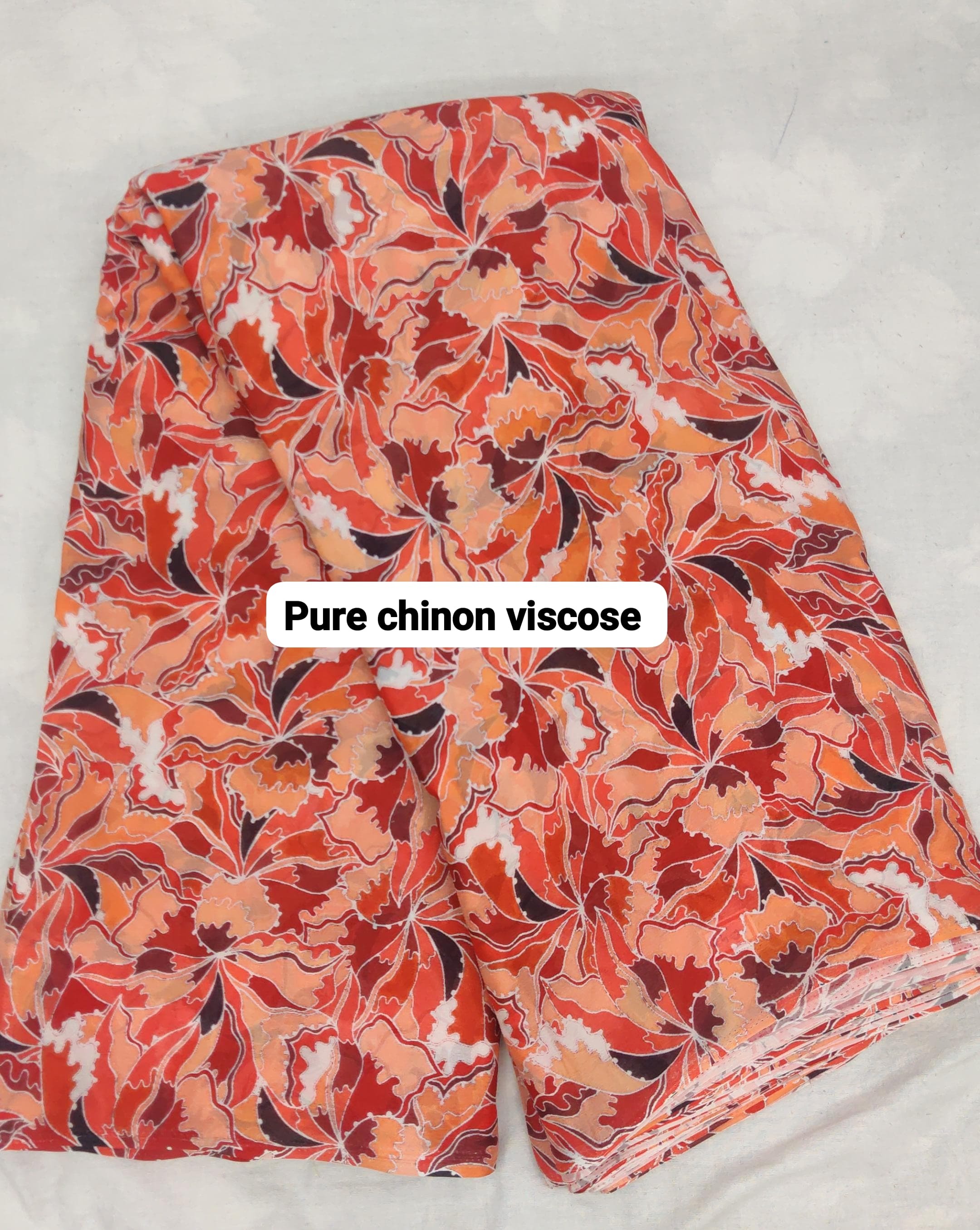 Viscose Chinon Fabric - 100% Viscose, 44 Inch Width, Multicolor | Smooth Texture, Printed Pattern, Quick Dry, Washable, Ideal For Suits And Sarees