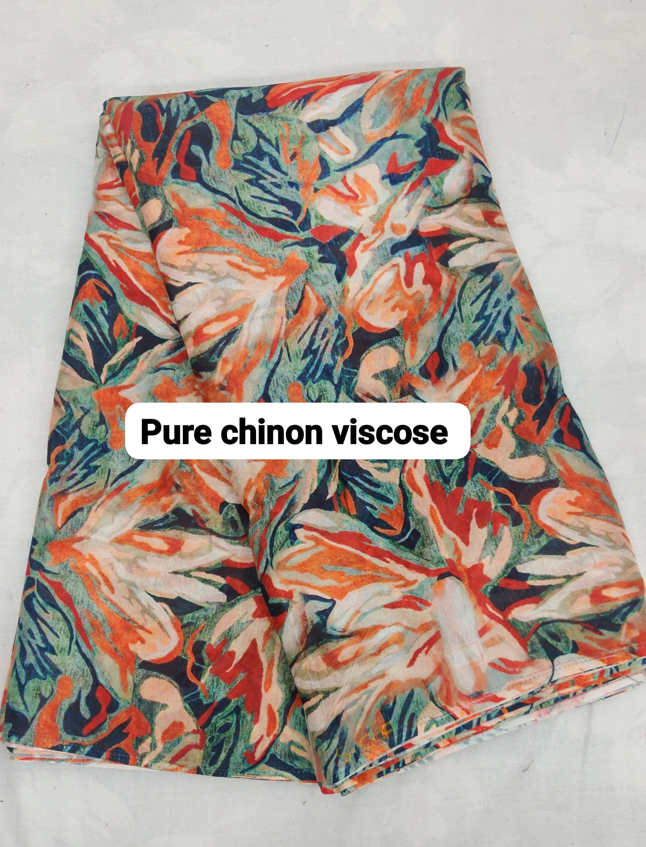 Viscose Chinon Fabric - 100% Viscose, 44 Inch Width, Multicolor | Smooth Texture, Printed Pattern, Quick Dry, Washable, Ideal For Suits And Sarees