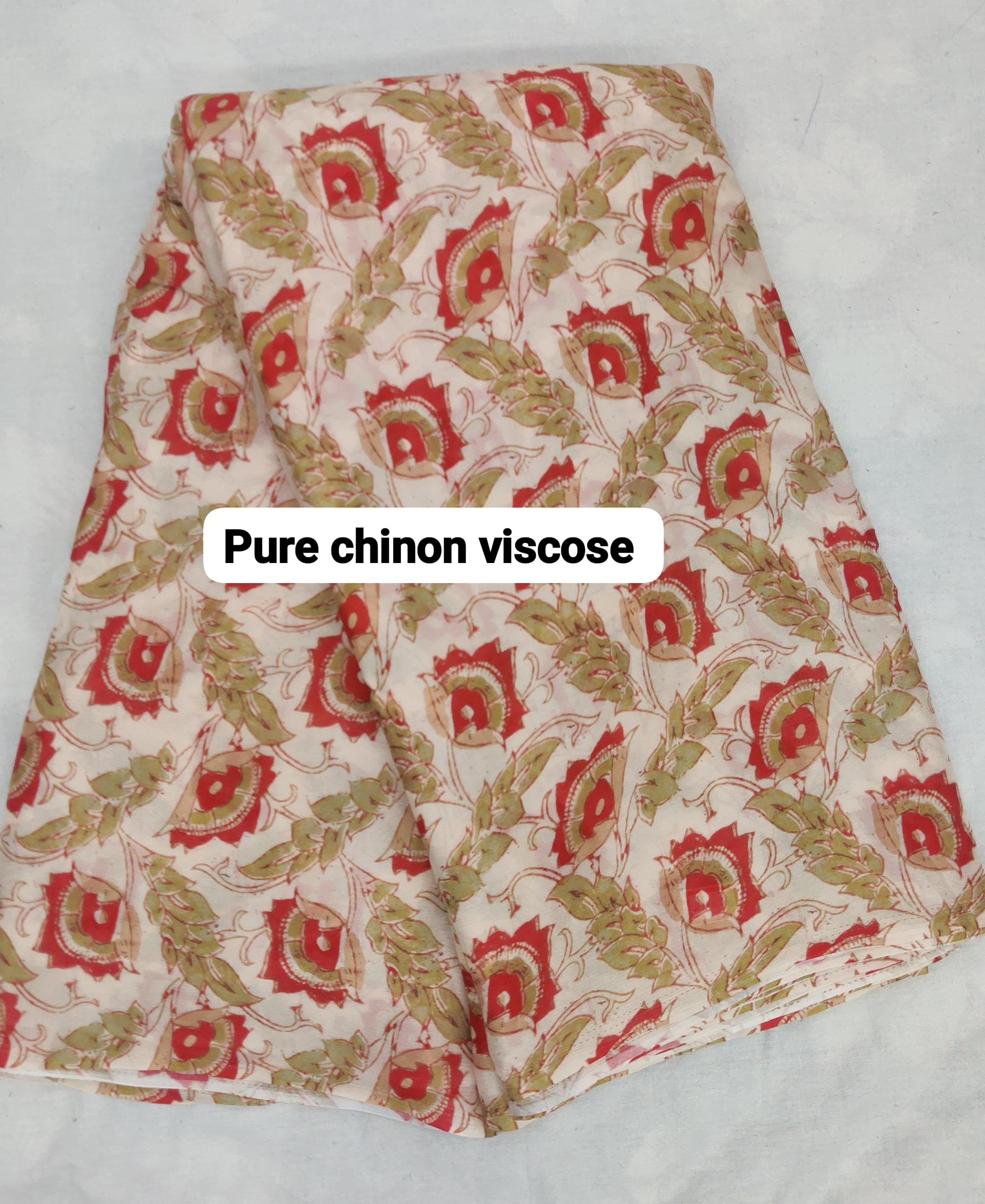 Viscose Chinon Fabric - 100% Viscose, 44 Inch Width, Multicolor | Smooth Texture, Printed Pattern, Quick Dry, Washable, Ideal For Suits And Sarees