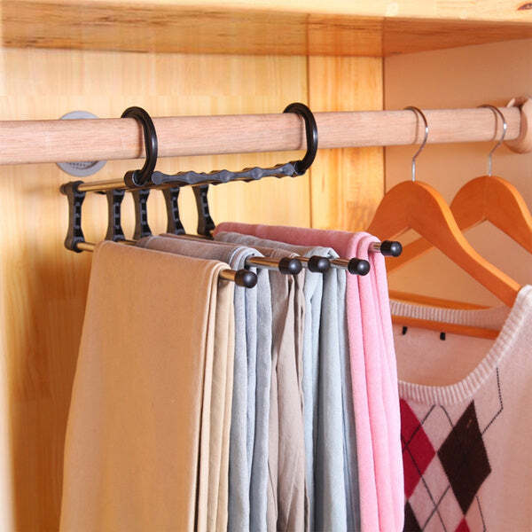 Adjustable Trouser Pants Hanger Organizer - Abs + Stainless Steel, 5 In 1 Multi-layer Design, Space Saver With Folding Storage & Adjustable Rod