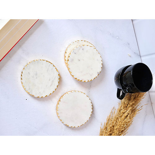 White Round Golden Foil Coasters