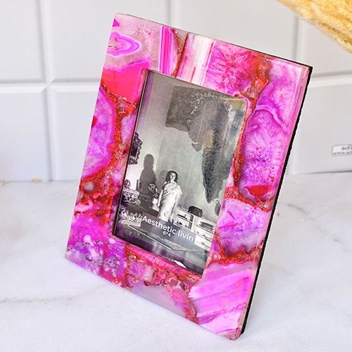 Pink Agate Photo Frames - High-quality Stone, Rectangular Shape | Polished Finish, Wall Mounting Options, Indian Regional Style, Versatile Decor