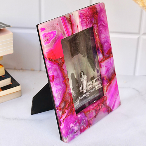 Pink Agate Photo Frames - High-quality Stone, Rectangular Shape | Polished Finish, Wall Mounting Options, Indian Regional Style, Versatile Decor