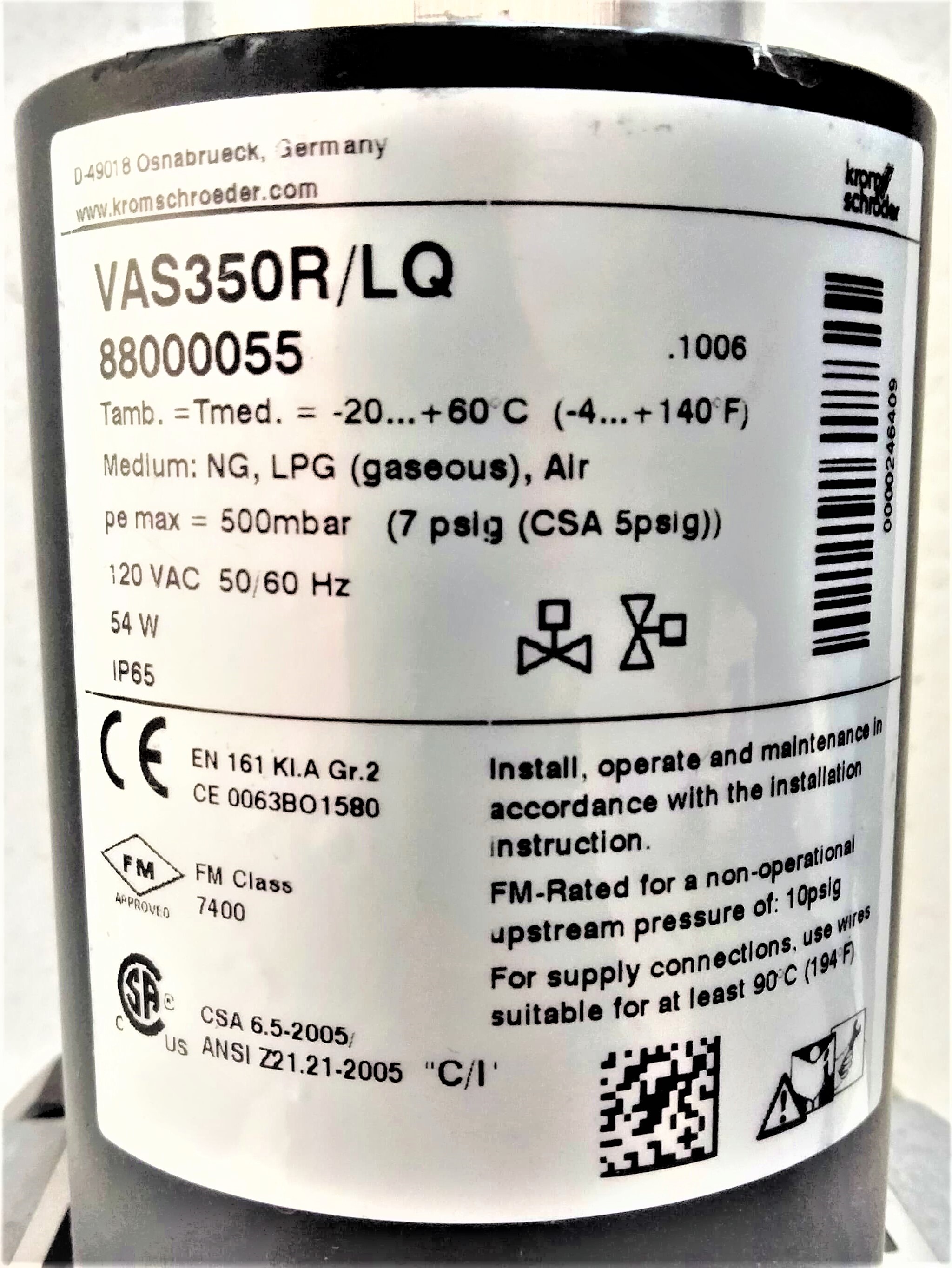 Krom Schroder Make Solenoid Valve Vas350r Lq - Color: Silver And Black