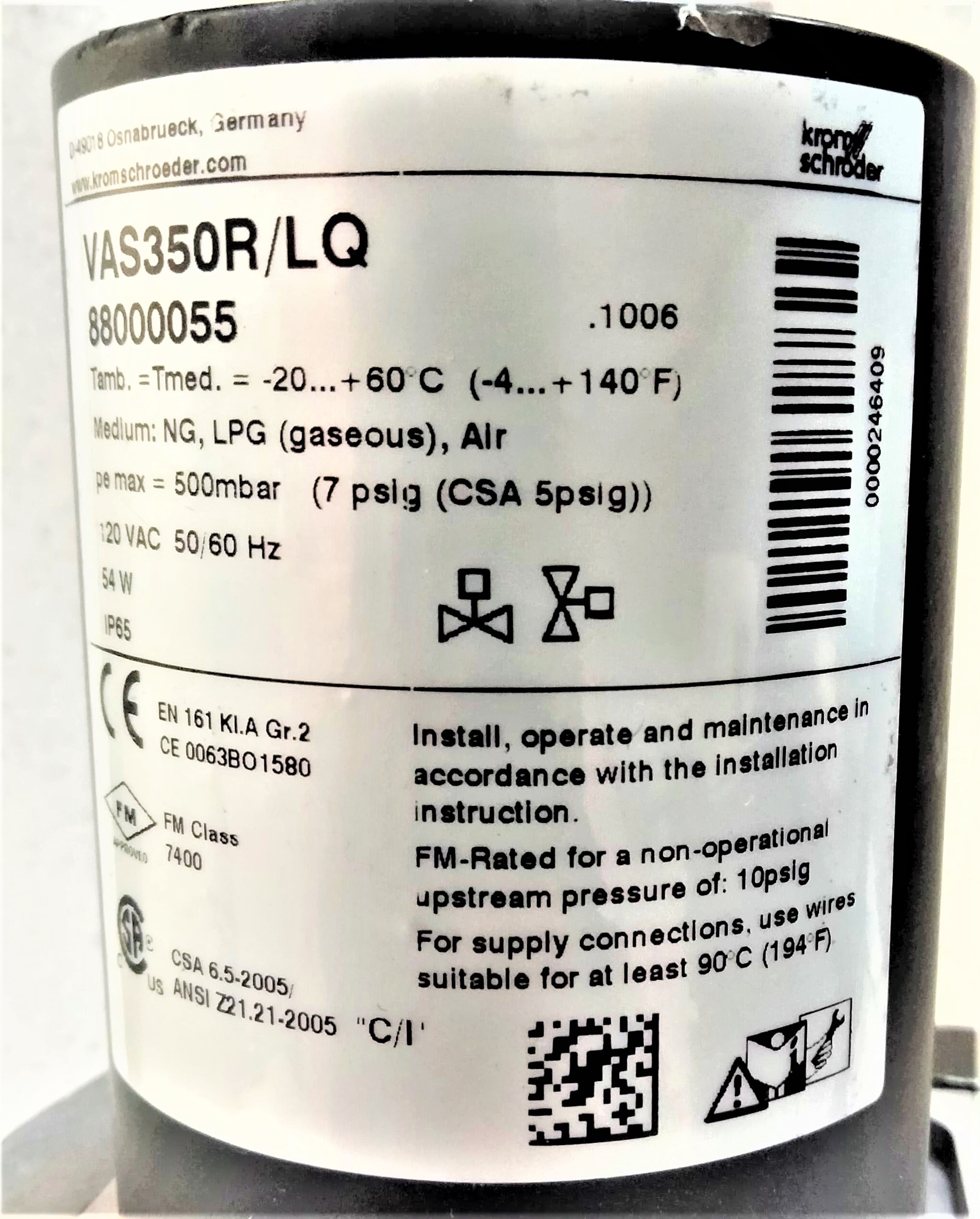 Krom Schroder Make Solenoid Valve Vas350r Lq - Color: Silver And Black