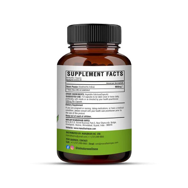 Neem Capsules - Herbal Medicine In Easy-to-swallow Form | Suitable For All Age Groups, Dry Storage, Natural Treatments