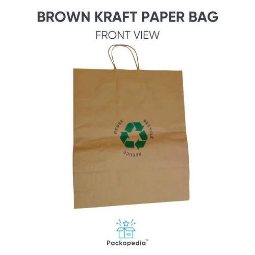 Printed Kraft Paper Shopping Bags - Coated Paper, Various Sizes Available, Brown Color with Hand Length Handles - Stylishly Printed Design