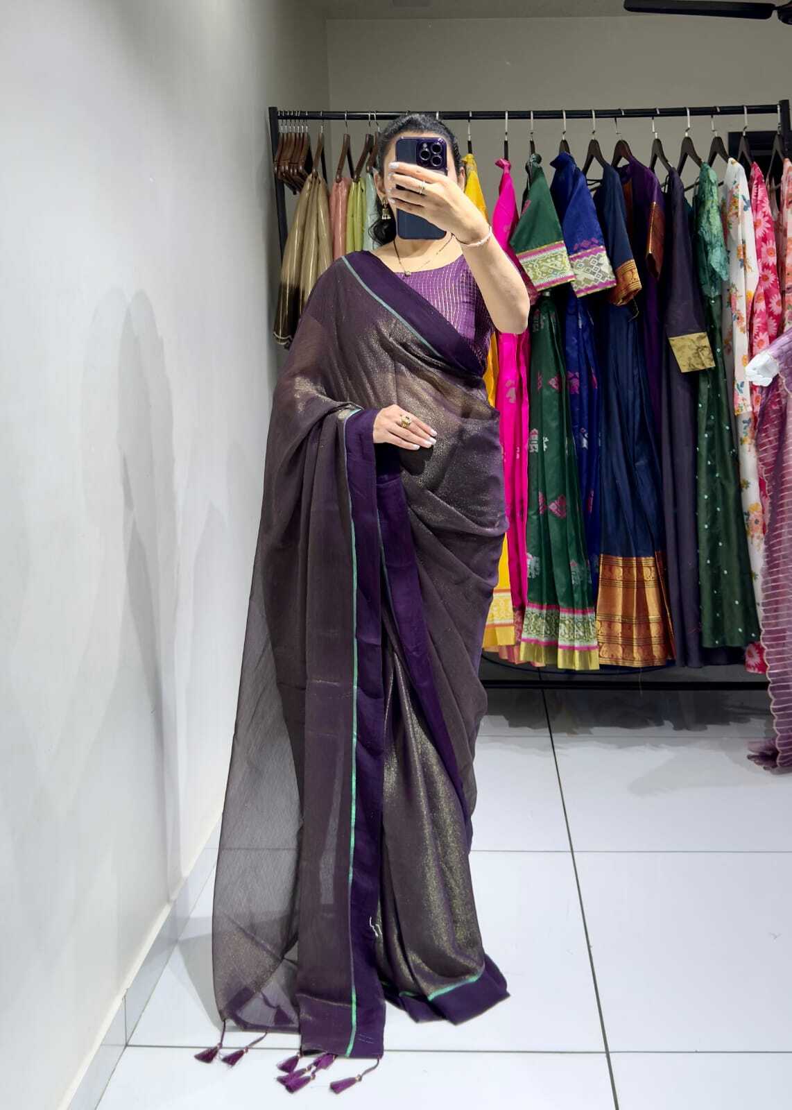 Ameeta Soft Silk Tissue Saree - Soft Tissue Jari Weaving, 5.50 Mtr Length With Tussles In Pallu | Unstitched Blouse With Jari Work Jacquard, Perfect For Ethnic Occasions