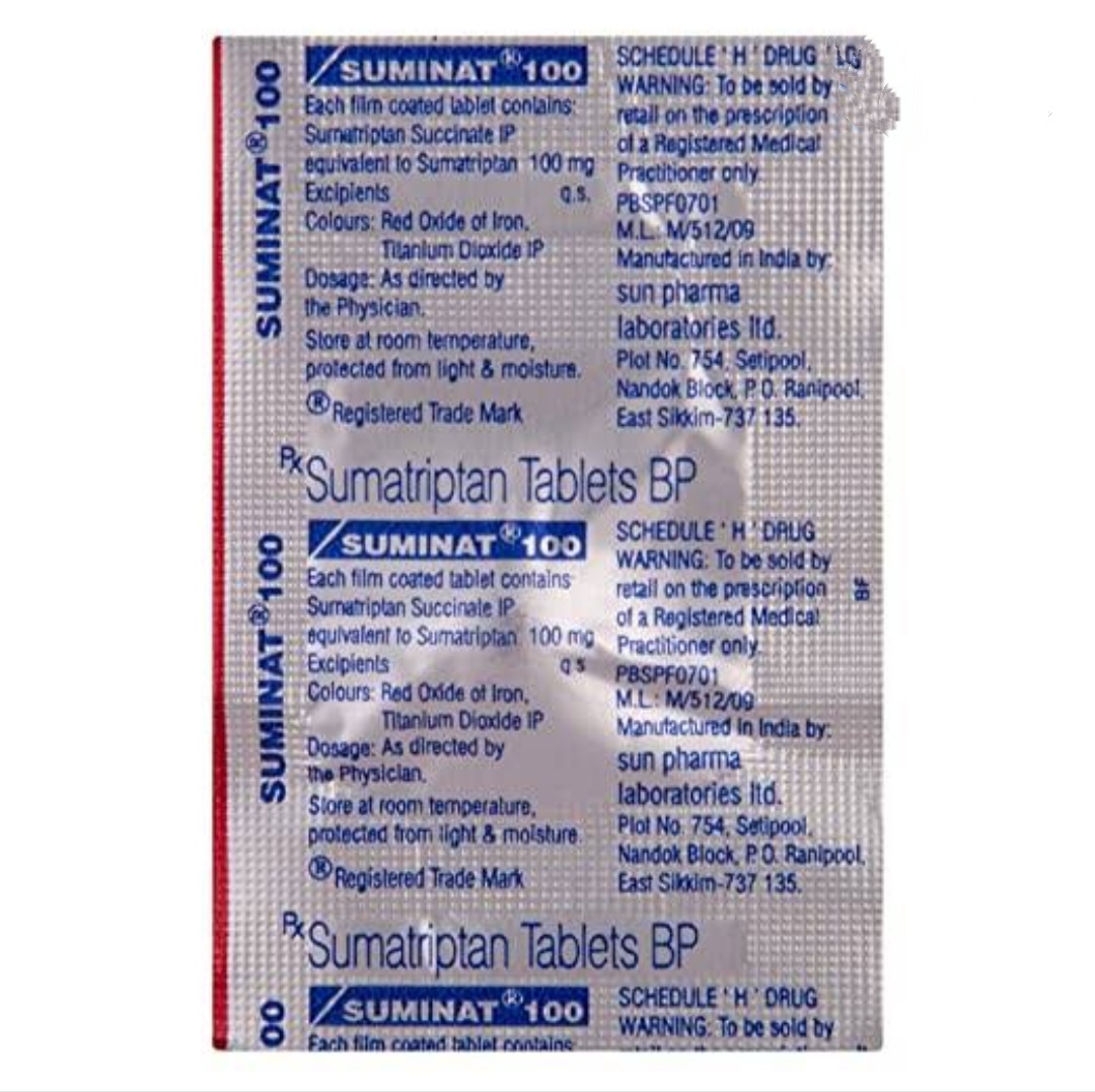 Suminat 100 Mg Tablets Sumatriptan Keep Dry & Cool Place