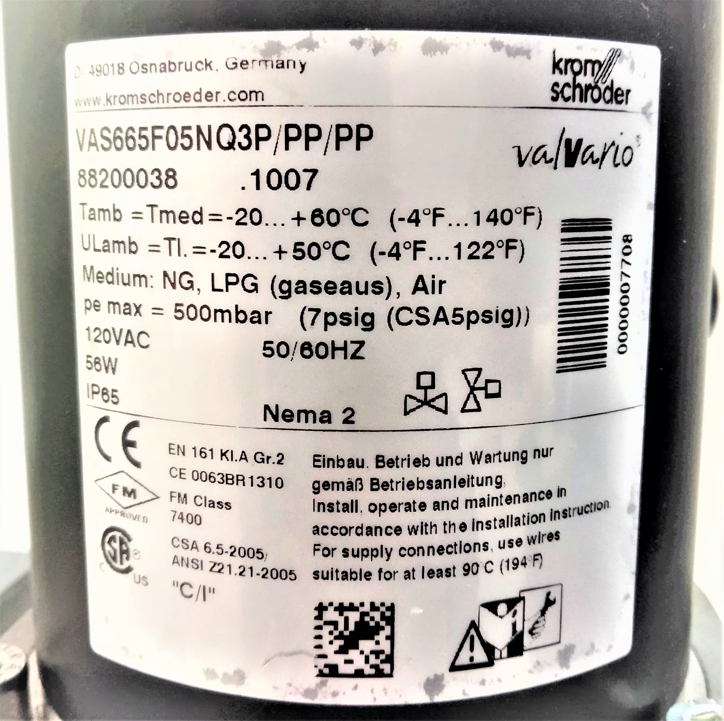 Krom Schroder Make Solenoid Valve Vas665f05 Nq3p