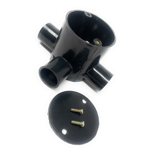 Black Plastic 4 Way Junction Box - Shape: Round