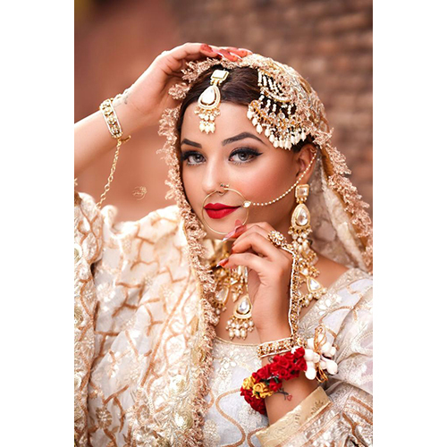 Stylish Bridal Lehnga With Jewelley - Embroidered Design, Trendy Style | White and Golden Color, No Fade Feature, Indian Ethnic Fashion