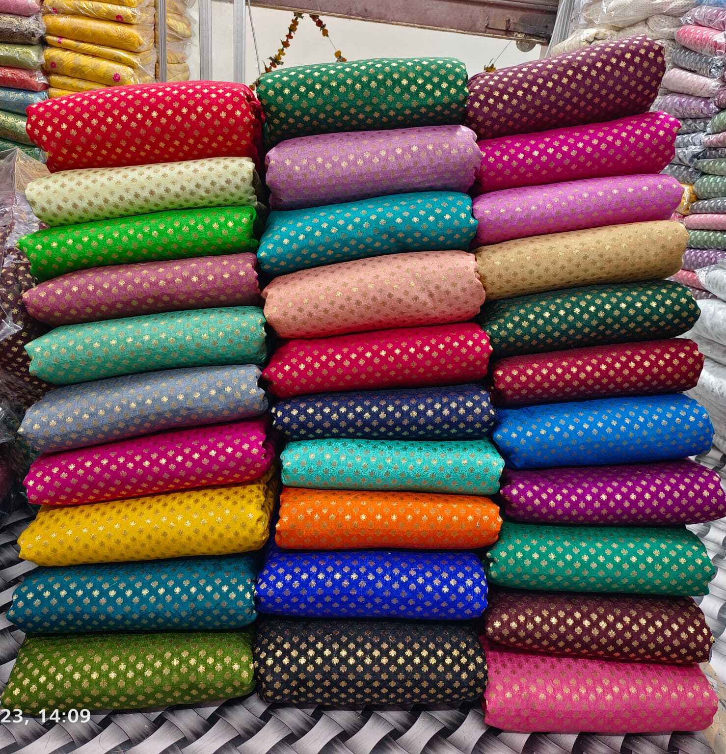 Banarasi Fabric - Printed Cotton Blend, 44 Inch Width | Quick Dry, Washable, Shiny Fabric For Suit, Saree, And Dress Material For Women