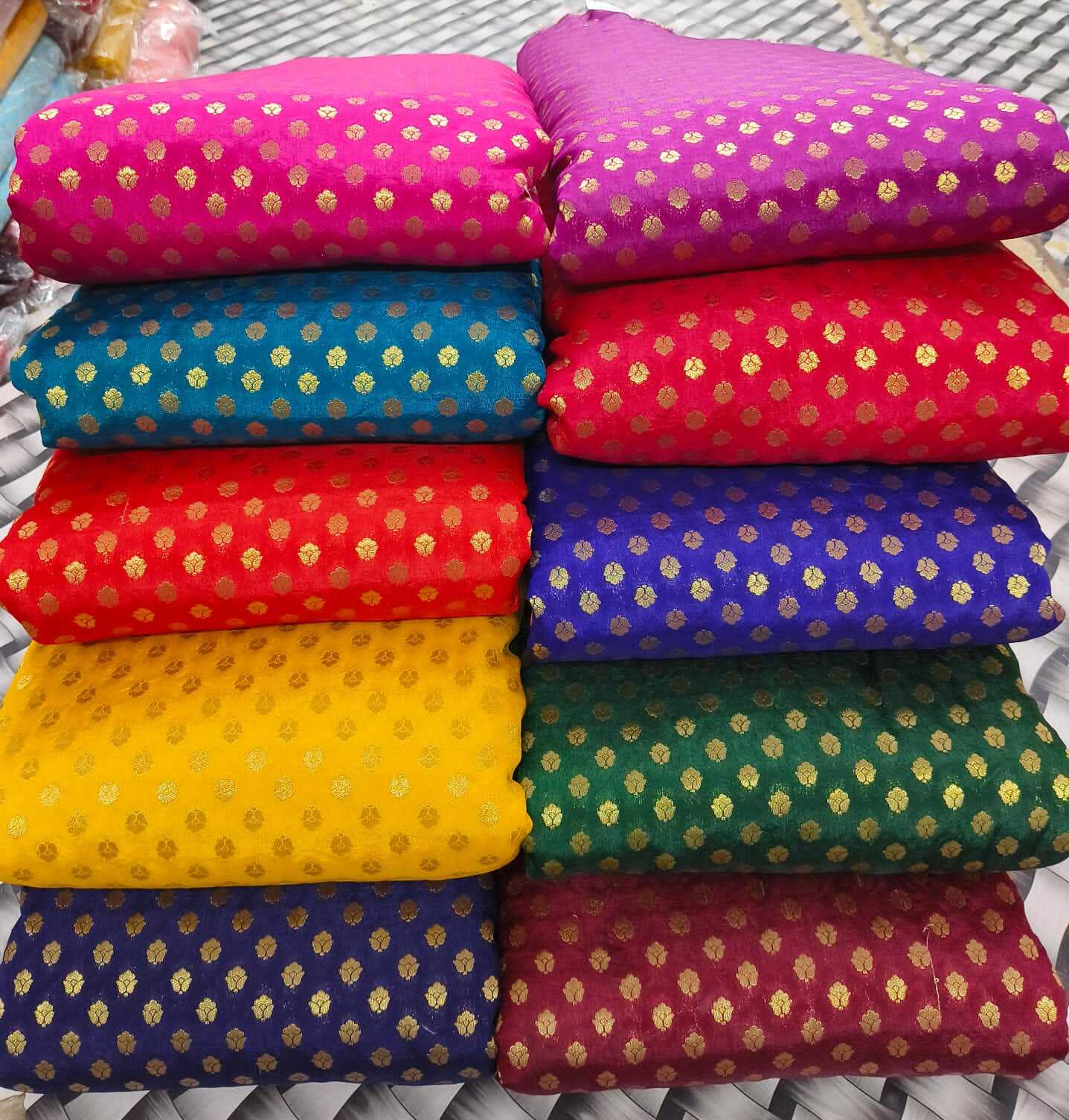 Banarasi Fabric - Printed Cotton Blend, 44 Inch Width | Quick Dry, Washable, Shiny Fabric For Suit, Saree, And Dress Material For Women