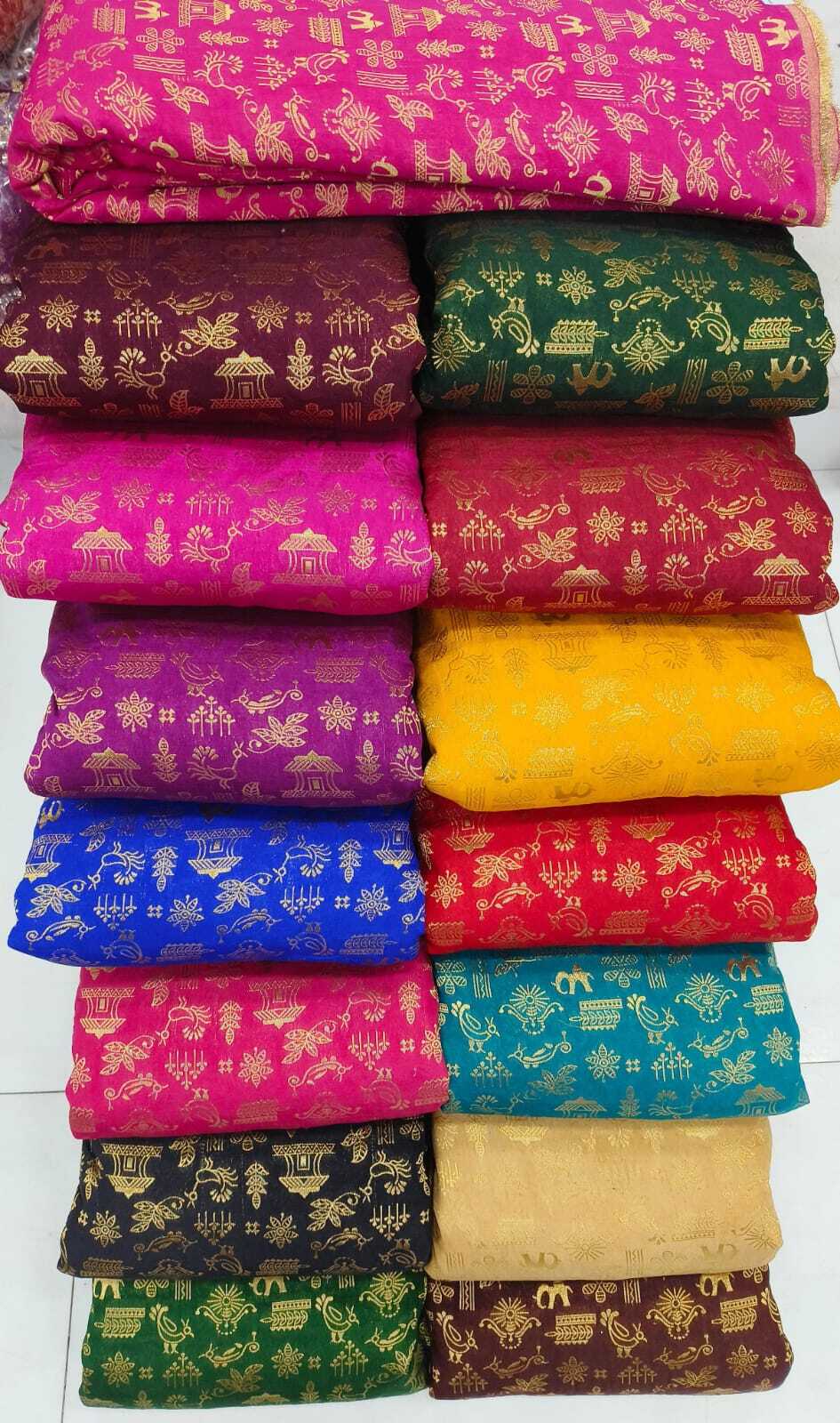 Banarasi Fabric - Printed Cotton Blend, 44 Inch Width | Quick Dry, Washable, Shiny Fabric For Suit, Saree, And Dress Material For Women