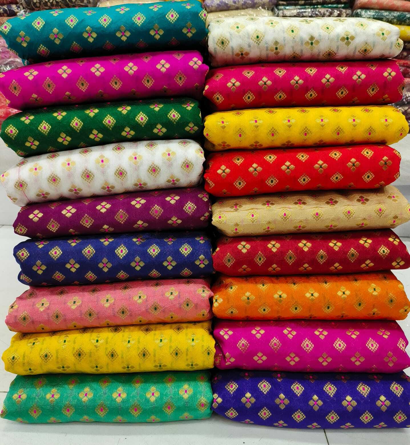 Banarasi Fabric - Printed Cotton Blend, 44 Inch Width | Quick Dry, Washable, Shiny Fabric For Suit, Saree, And Dress Material For Women