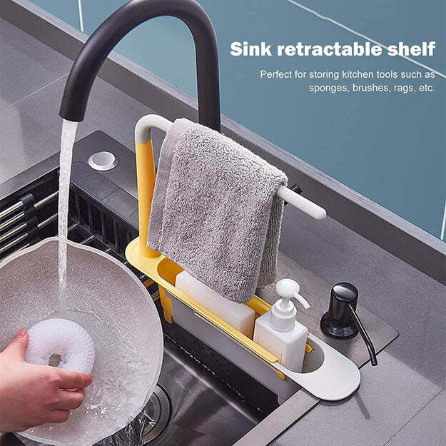 Elescopic Sink Storage Rack Material Kitchen Rag Rack Dishwashing Organizer Shelf Drain Basket Pp Under Sink Organizers