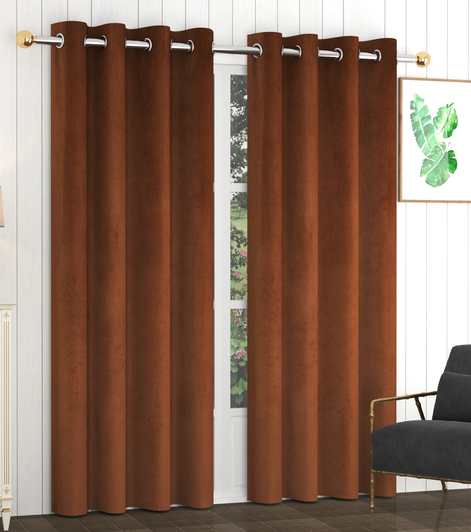 Mallowworld Faux Silk Polyester Door Curtain - 7 Feet, Coffee Color | Anti-uv, Blackout, Eco-friendly, Noise Reducing, Thermal Insulated