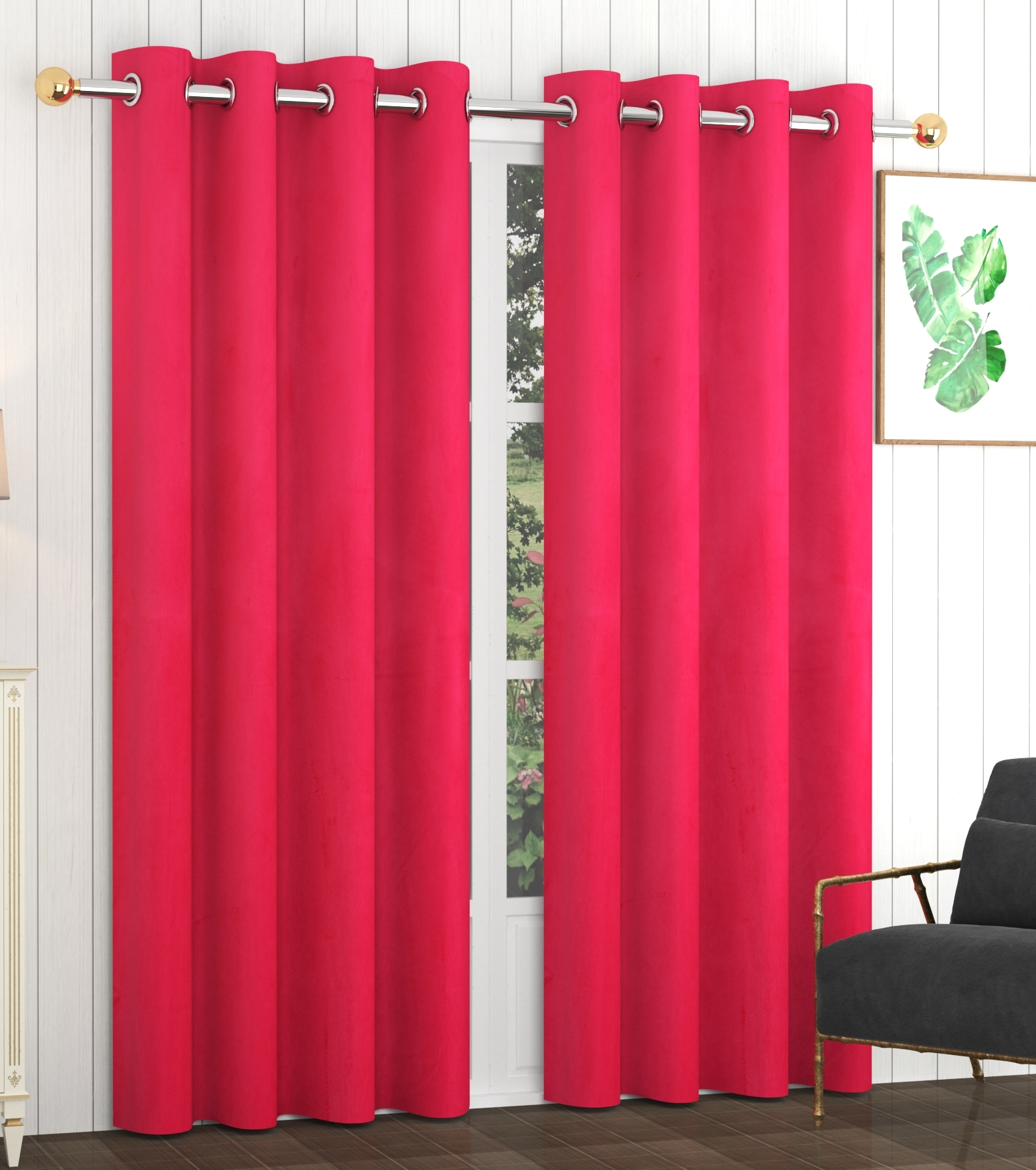 Mallowworld Faux Silk Polyester Door Curtain - 7 Feet, Coffee Color | Anti-uv, Blackout, Eco-friendly, Noise Reducing, Thermal Insulated