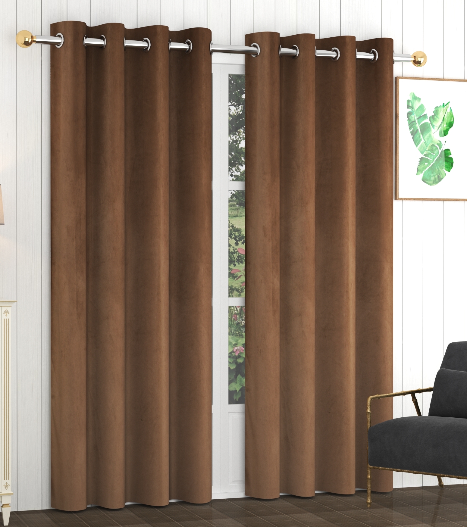 Mallowworld Faux Silk Polyester Door Curtain - 7 Feet, Coffee Color | Anti-uv, Blackout, Eco-friendly, Noise Reducing, Thermal Insulated