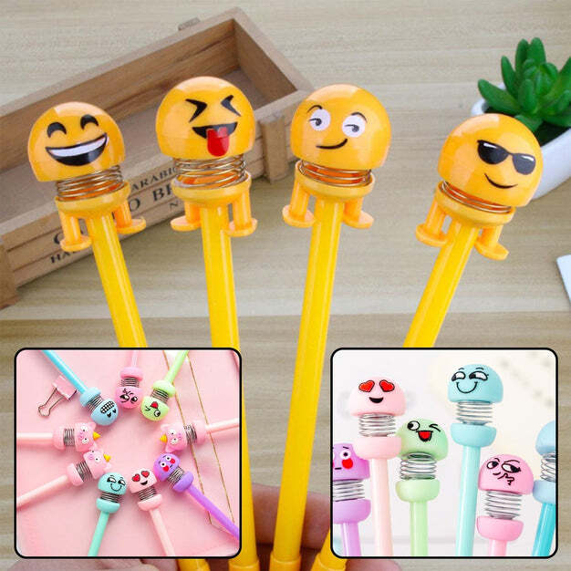 Emoji Pen And Emoji Pencil - Plastic, 21x9 Cm | Lightweight, Smooth Design, Mobile, For Writing And Coloring, Suitable For Kids Under 12 Years