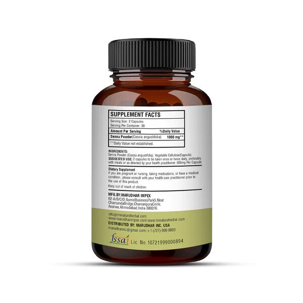 Senna Capsules - Herbal Formulation , Gentle Digestive Relief With Natural Ingredients And Traditional Benefits Of Senna (Cassia Angustifolia)