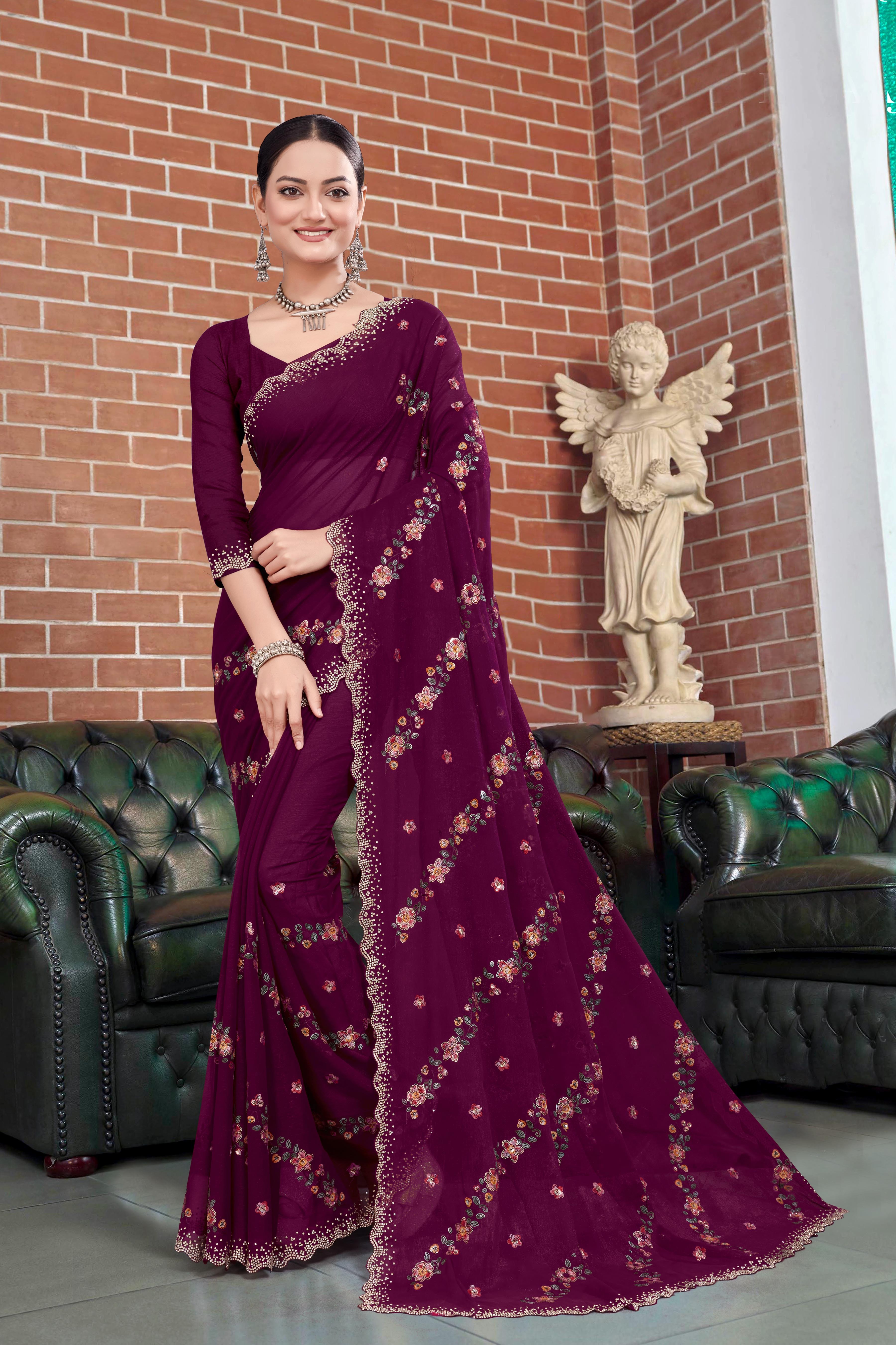 Art Silk Cutwork Border Net Base Crepe Saree For Indian Wedding-16836