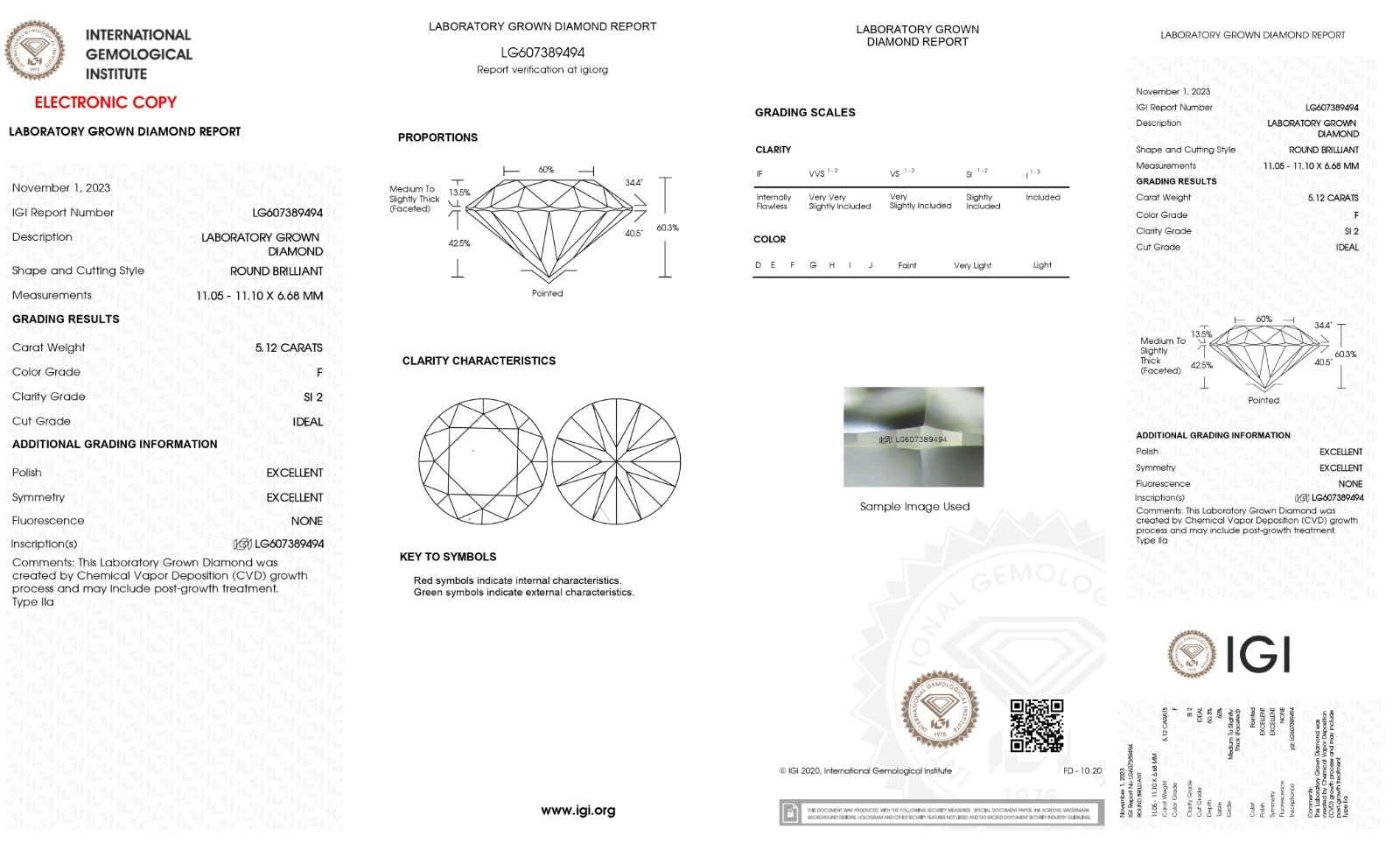 Round 5.12ct F Si2 Igi 607389494 Lab Grown Diamond Ec449882 - Density: 15