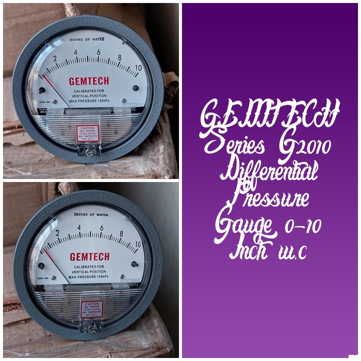 Series G2010 Differential Pressure Gauge Gemtech Range 0-10 Inch Wc