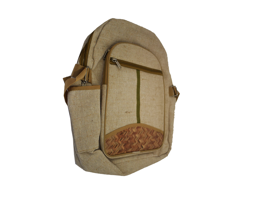 Jute School Bag - 14x12x5 Inches, Beige | Adjustable Straps, Buckle Closure, Lightweight At 0.8kg For Carrying School Supplies