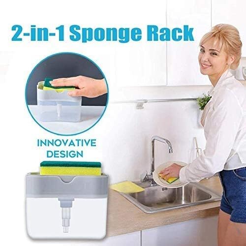 Soap Dispenser - Abs Plastic, 400 Ml, Multi-color, Transparent | 2 In 1 Liquid Holder & Dispenser With Easy Clean Sponge For Home & Commercial Use