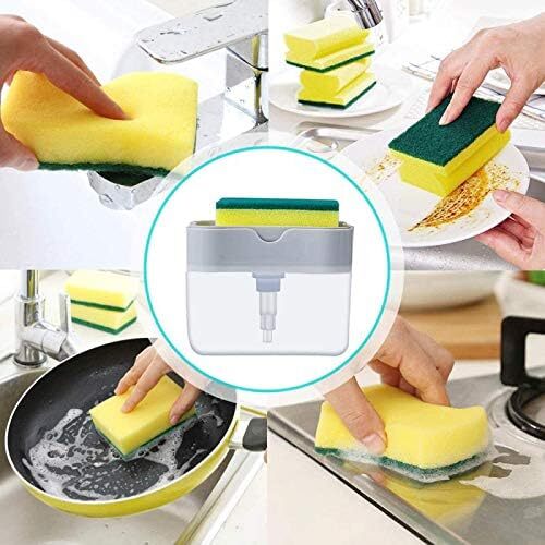 Soap Dispenser - Abs Plastic, 400 Ml, Multi-color, Transparent | 2 In 1 Liquid Holder & Dispenser With Easy Clean Sponge For Home & Commercial Use