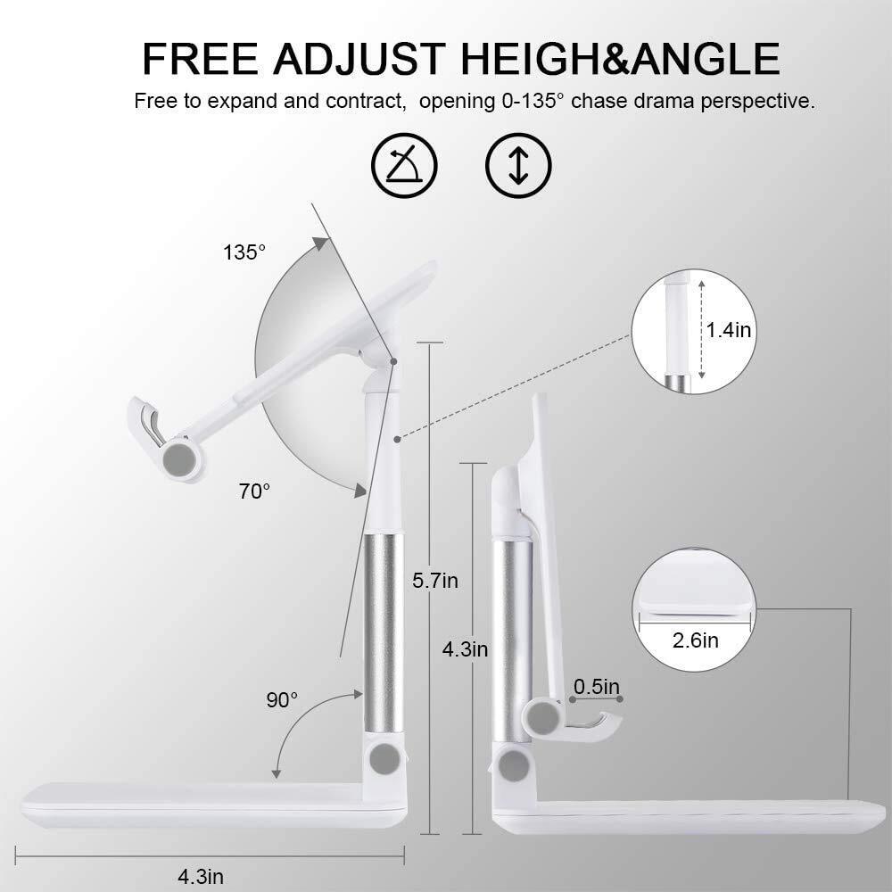 White Desktop Folding Stand - Plastic Material, Compact Size | Ergonomic Design, Adjustable Viewing Angles, Anti-slip Base, User-friendly Charging Port