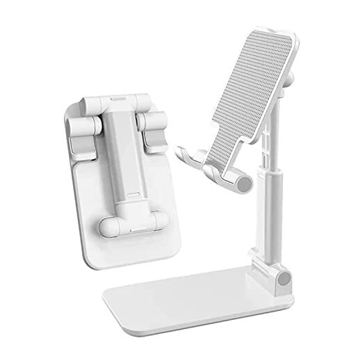 White Desktop Folding Stand - Plastic Material, Compact Size | Ergonomic Design, Adjustable Viewing Angles, Anti-slip Base, User-friendly Charging Port