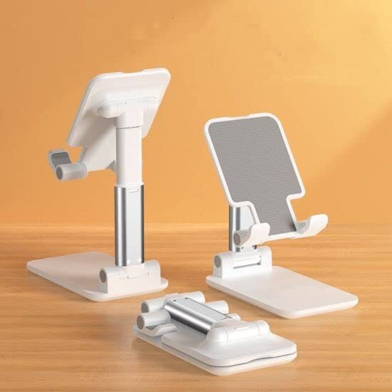 White Desktop Folding Stand - Plastic Material, Compact Size | Ergonomic Design, Adjustable Viewing Angles, Anti-slip Base, User-friendly Charging Port