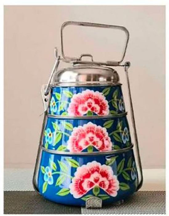 Blue Hand Painted Enamelware Lunch Box A53
