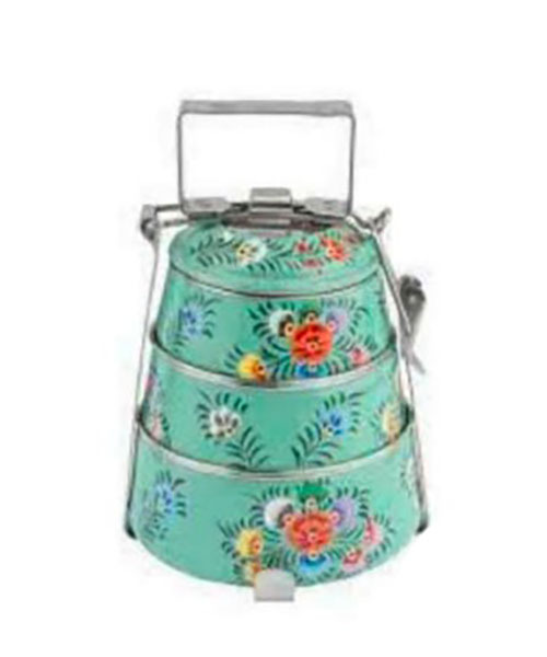 Blue Hand Painted Enamelware Lunch Box A53