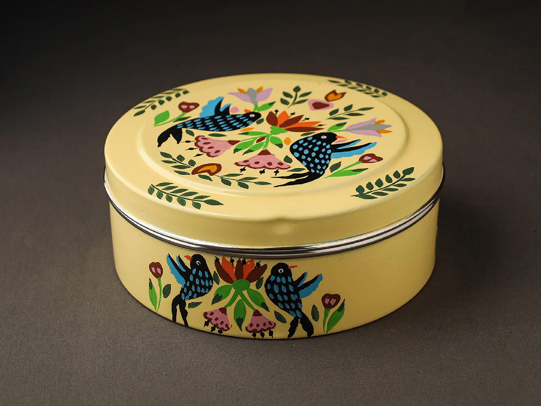 Green Hand Painted Enamelware Storage Box A61