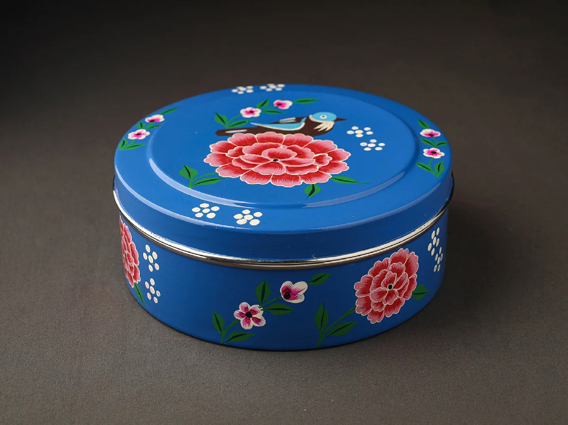 Hand Painted Enamelware Storage Box A68 - Color: White