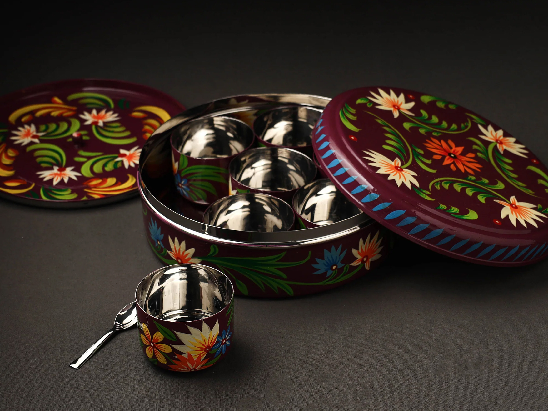 Hand Painted Enamelware Spice Box A74 - Color: Pink