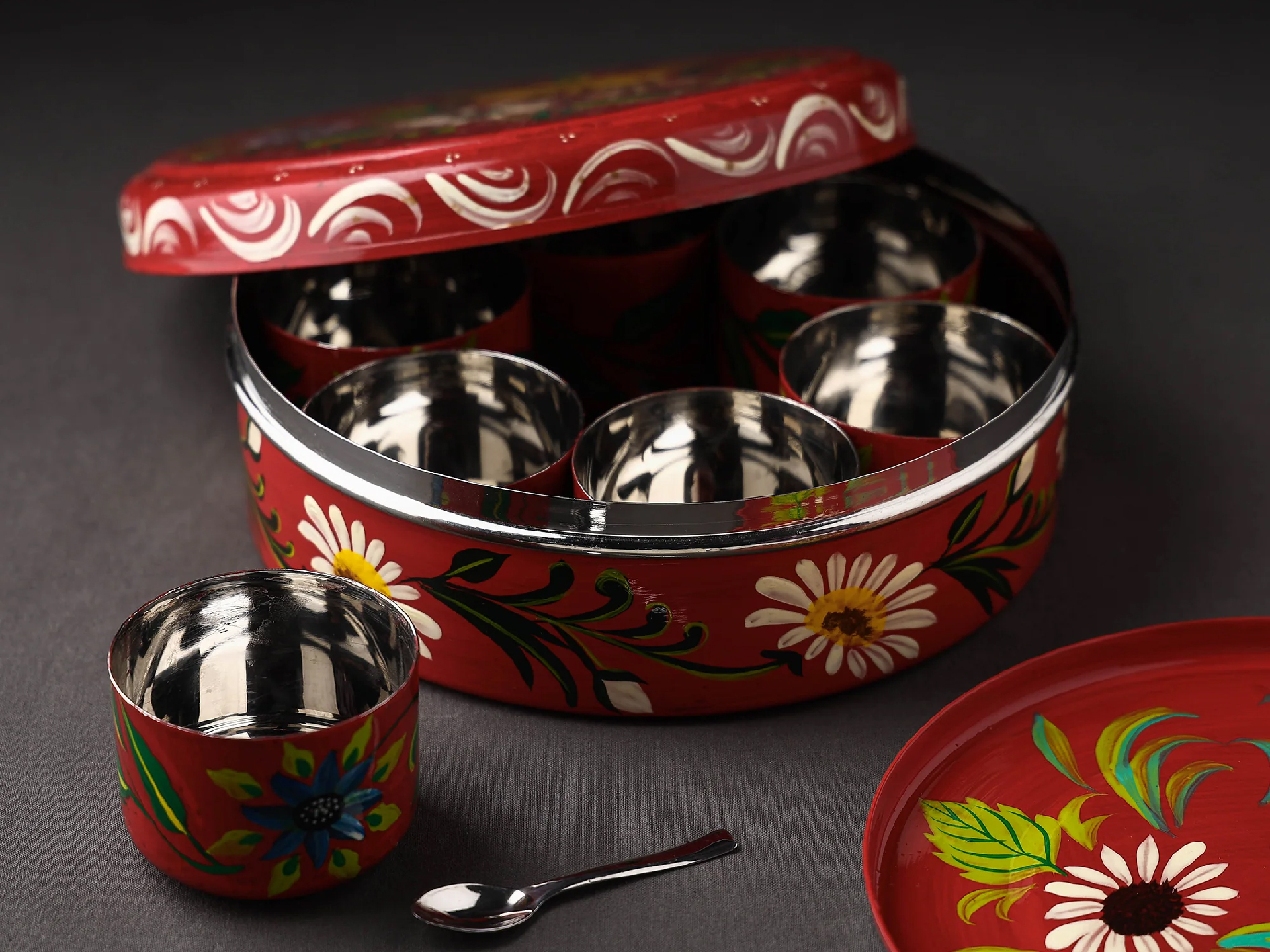 Hand Painted Enamelware Spice Box A74 - Color: Pink