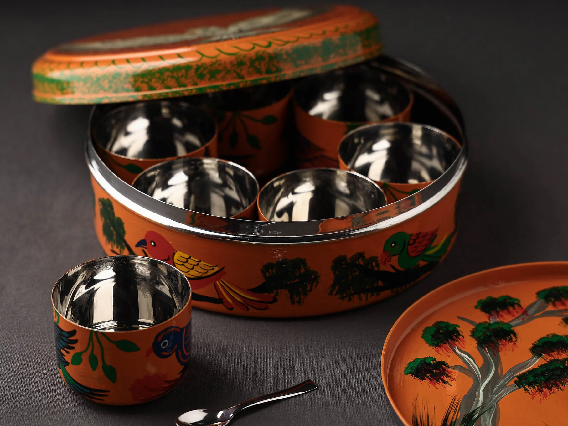 Hand Painted Enamelware Spice Box A74 - Color: Pink